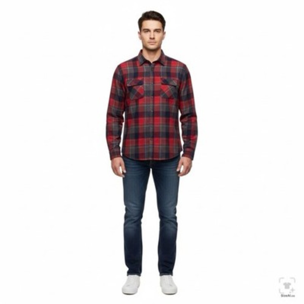 MBX Premium Goods Men's XL Flannel Shirt Red Gray Plaid Long Sleeve Button Down